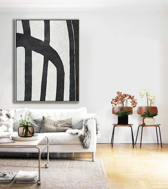 Acrylic Minimailist Painting,Black And White Minimal Painting On Canvas - Huge Wall Decor